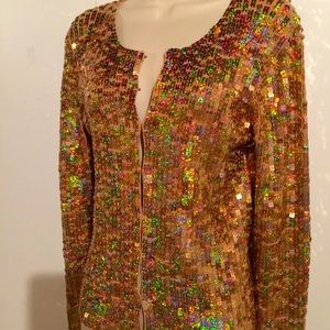 LAST ONE !  Beautiful Moda International gold sequin Cardigan